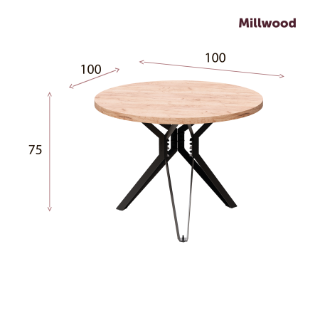 Стол Ванкувер (D1000), ЛДСП Дуб табачный крафт / Металлокаркас Белый